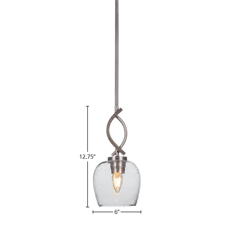 Mini-luminaire suspendu avec tige en verre transparent de 6 po, Graphite / bois vieilli