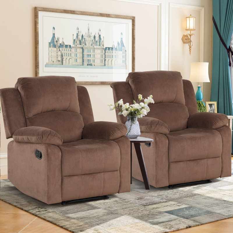 34.8" Wide Contemporary Breathable Skin Friendly Fabric Manual Recliner Chair with Soft Padded (Set of 2), Brown