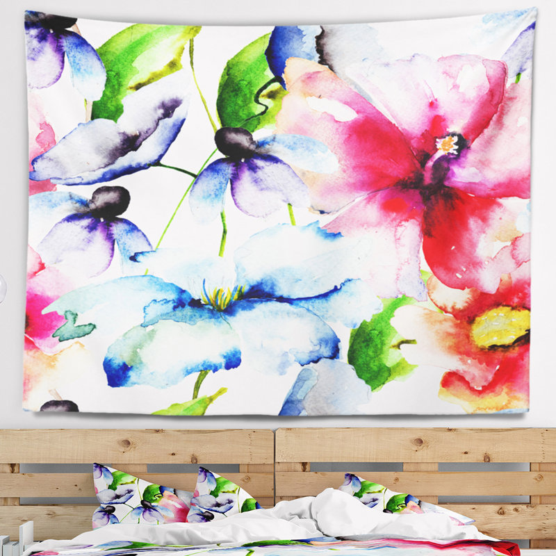 Tapisserie d'aquarelle de fleurs partout Floral, H 50 po x l 60 po