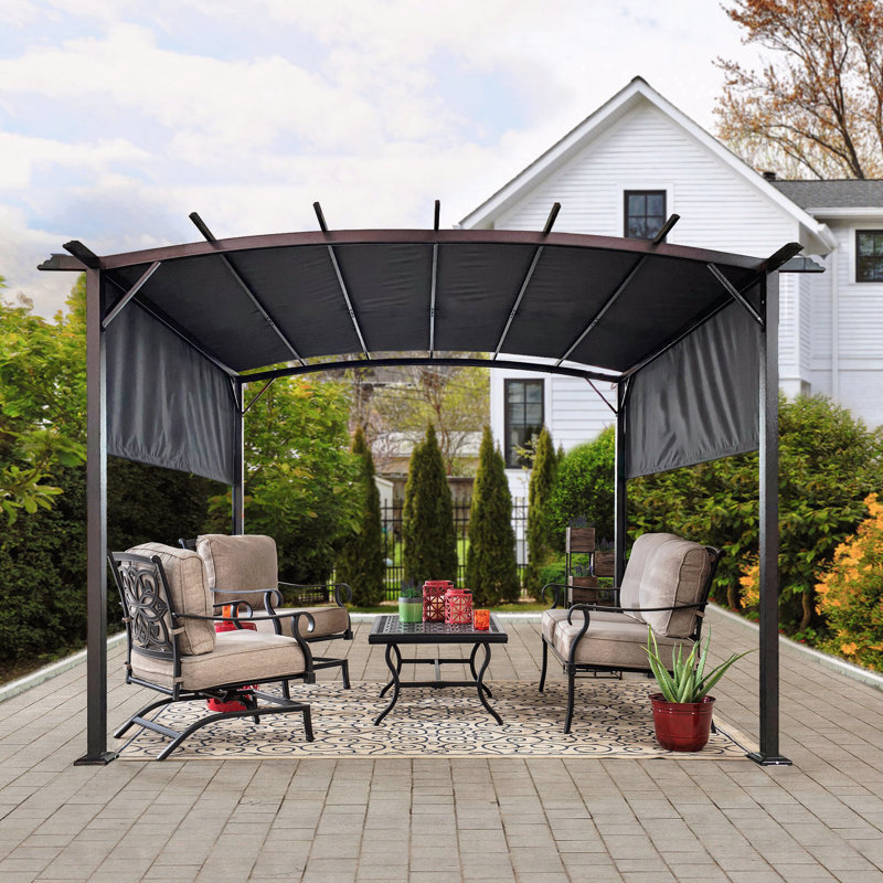 Pavillon de jardin en acier 12 x 9 pi, pour l'extérieur avec auvent rétractable