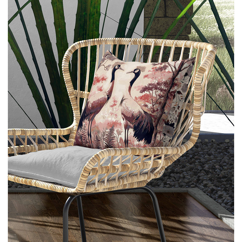 Coussin intérieur / extérieur Autumnal Cranes, Carré 20 po, Rose