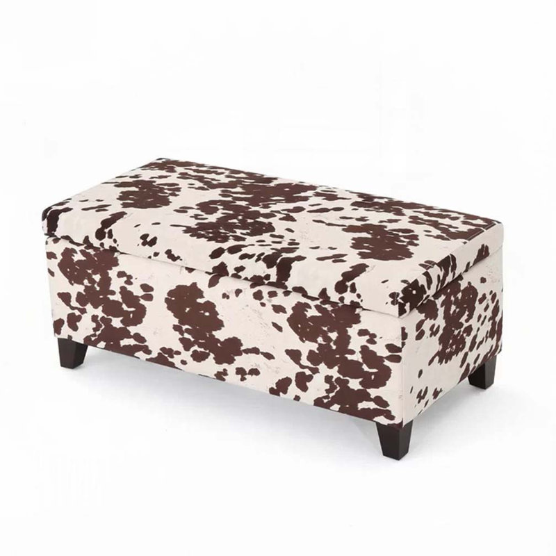 39"Upholstered Bed Bench with Storage, Brown Cowhide Pattern