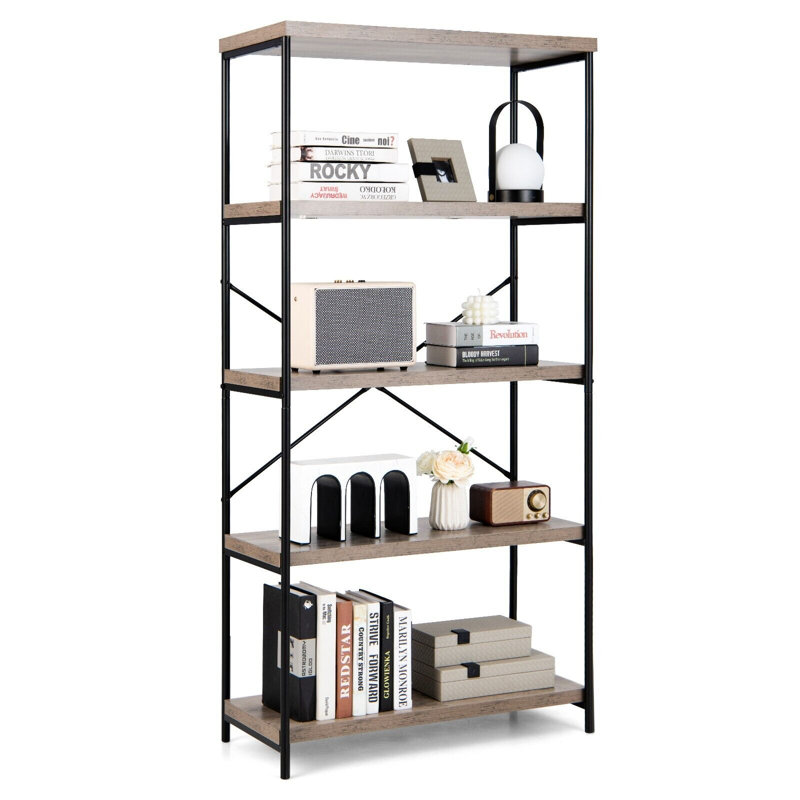 Alisher 159cm H x 79cm W Metal Bookcase, Grey