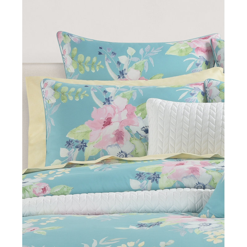 Blue Floral Microfiber Queen Reversible Bedding Set