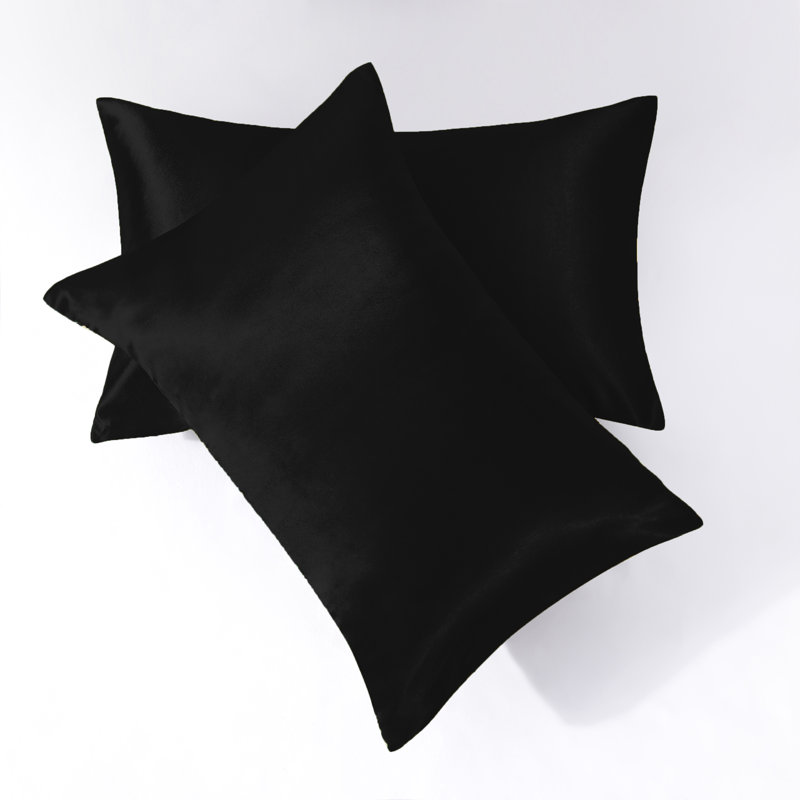 Satin Pillowcases With Envelope Closure, Black, Standard Pillowcase