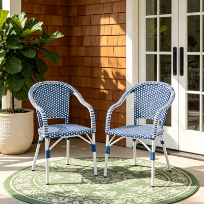 Outdoor Dining Chairs With Armrests,French Bistro Style Patio Chairs With PP Rattan For Patio Garden (Set of 2)