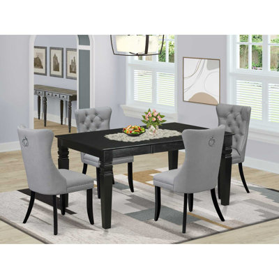 Linen white Solid Wood Top - Rectangular Upholstered Dining Room Set with Butterfly Leaf