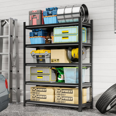 Étagère réglable en métal noir à cinq couches Garage, H 71,2 po x L 48,35 po, P 23,88 po, capacité de 2500 lb, surface rouille pour une utilisation durable Noir, réglable, lb, étapes d'assemblage rapide et simple