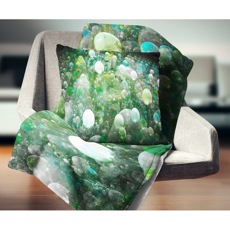 Fractal Molecule Pattern - Abstract Printed Pillow, 18" x 18", Green/Black, Throw Pillow