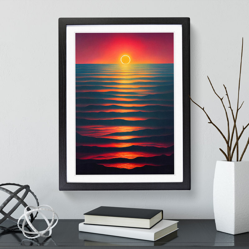 Vivid Ocean Sunset - Wall Art, Black Framed, 66cm H x 48cm W, White