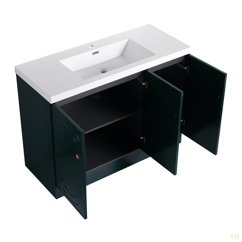 Lavabo de salle de bain autoportant en résine 48 po et 3 portes d'armoire à fermeture en douceur (emballage KD), Vert foncé