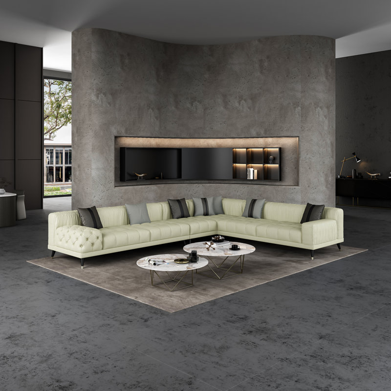 Modular Sectional, Off White Genuine Leather
