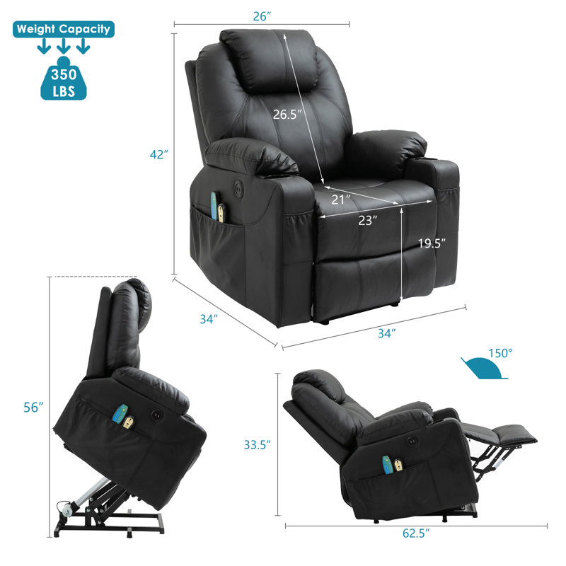 Faux Leather Lift Assist Power Recliner, Black
