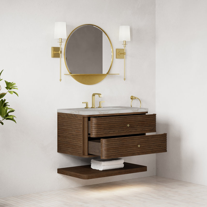 Meuble-lavabo simple l 36 po Allamari, Argent victorien Silestone, Sable Oak, 8 po