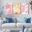 Ensemble de 3 tableaux sur toile tendue représentant des fleurs roses en gros plan, pour la décoration du salon et de la chambre.-778047828