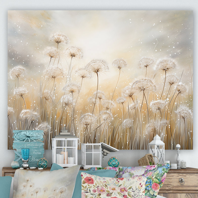 Pissenlit champ brise - art mural champ de fleurs, Toile tendue, H 34 po x l 44 po, Sans cadre