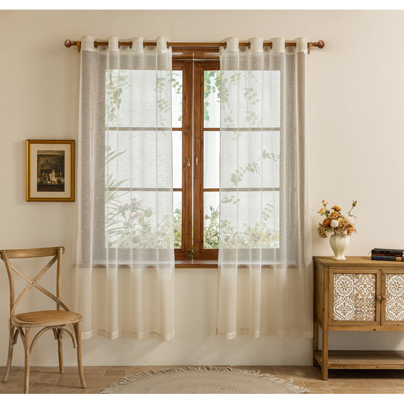 Light Filtering Polyester Back Tab Curtains Panel(Set of 2), Beige