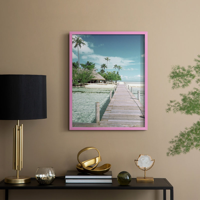 Tahiti Beach, reproduction encadrée - bois massif, H 15 po x l 12 po, Rose