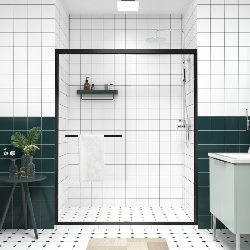 Cabine de douche coulissante en aluminium à double cadre en aluminium avec verre trempé de 1/4 po de 6 mm, conception sécuritaire, poignée pour salle de bain