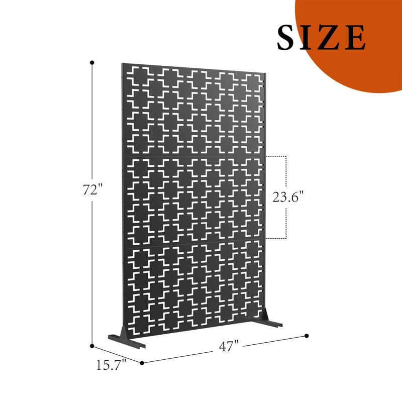 Black Galvanized Steel Outdoor Privacy Screen, 178x122cm Freestanding Laser-Cut Divider for Patio Garden Balcony