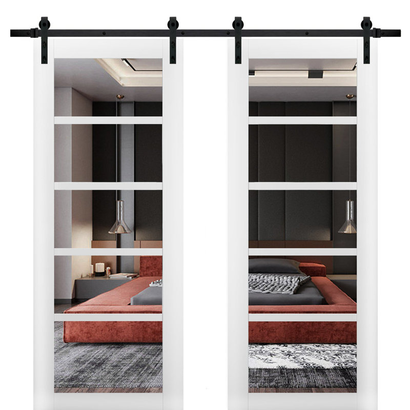 Portes de grange intérieures en verre transparent Quadro, 48 po x 96 po, Noir