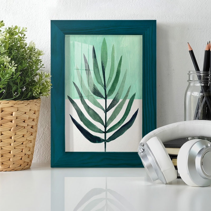 Verging Palm III, encadré sur papier, L 7 po x H 9 po x P 1 po, Cadre bleu