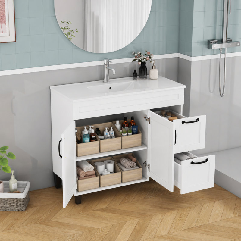 Ensemble de meuble-lavabo flottant mural moderne 40 "avec lavabo en céramique Modern