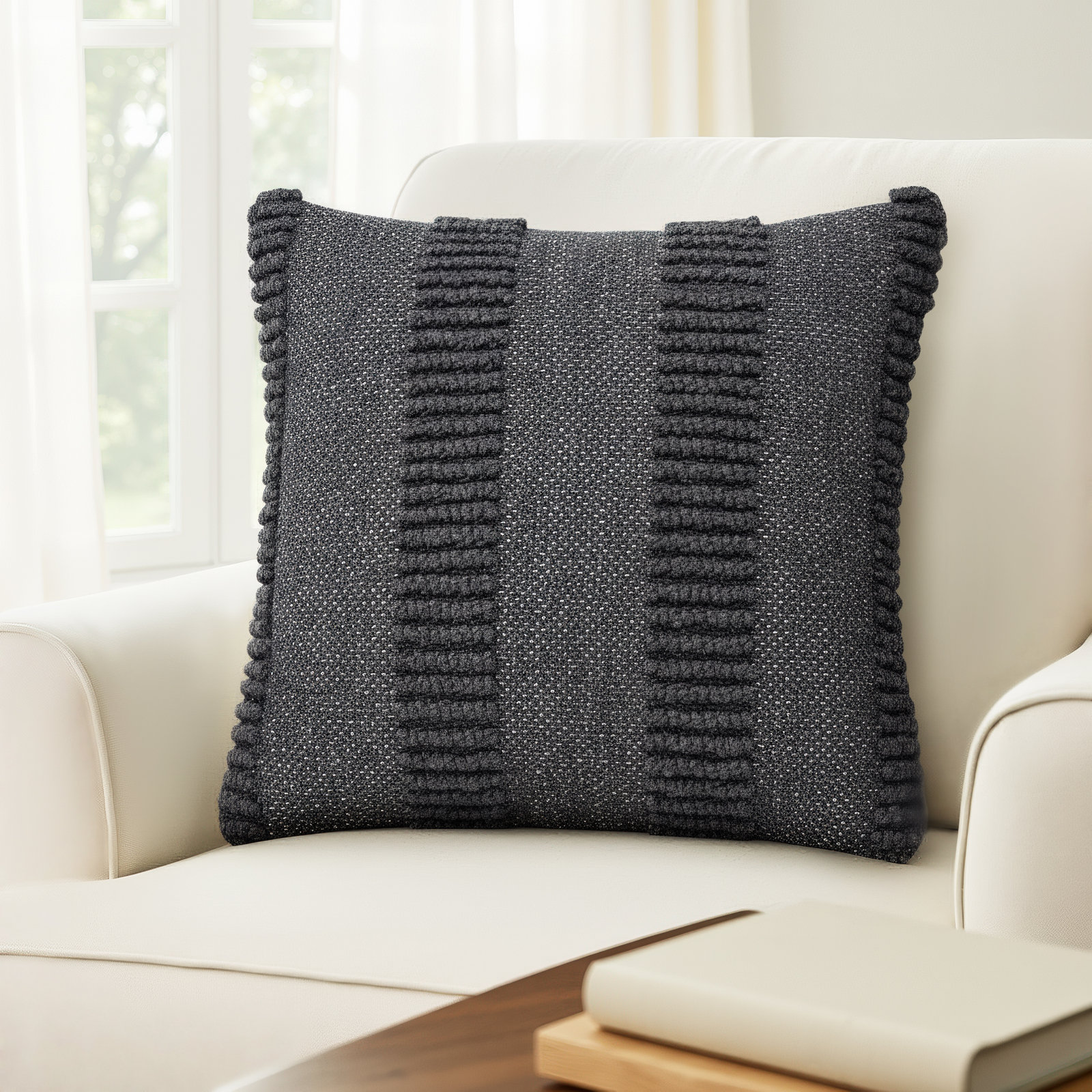 Fernan Striped Throw Pillow, Dark Gray, 18"H x 18"W, Pillow Cover Only - No Insert