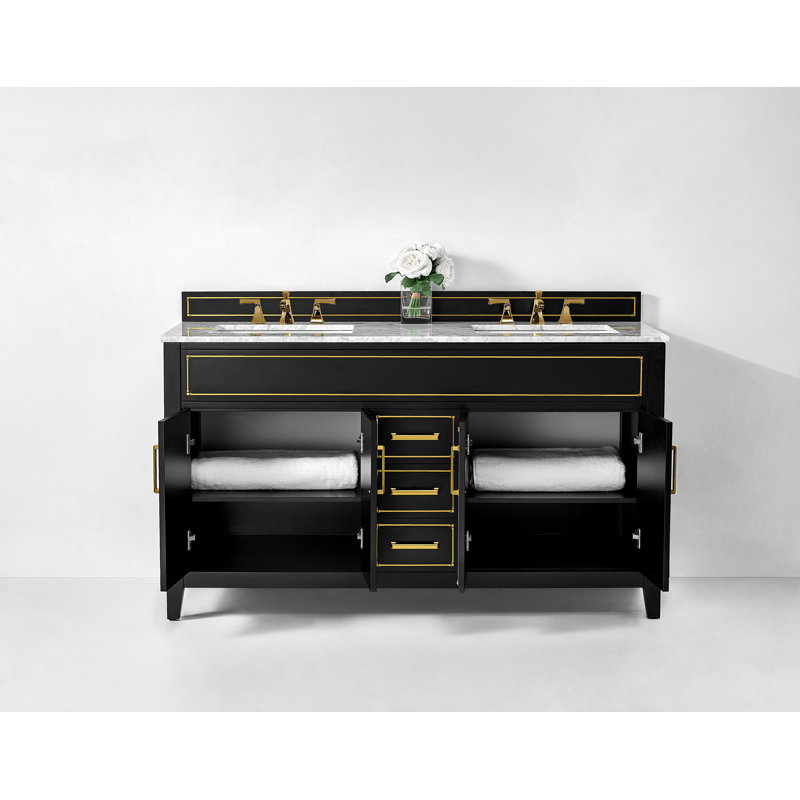 Ensemble de meuble-lavabo double 60 po Aspen, Noir onyx, Doré