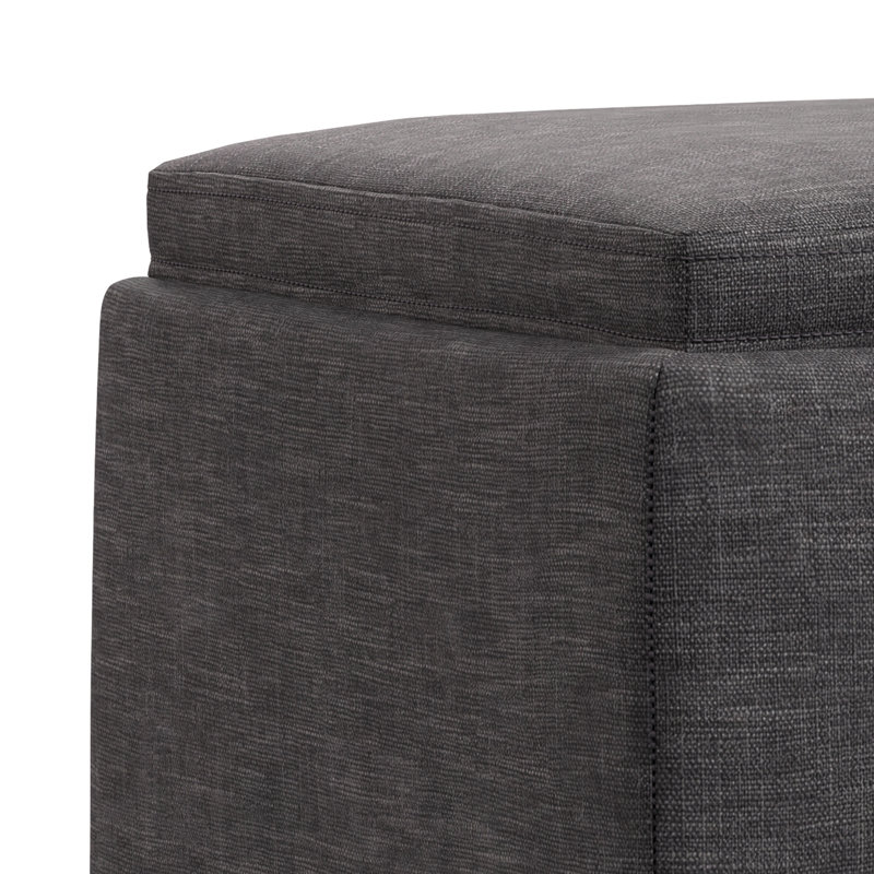 Natasha 18"W Upholstered Square Storage Ottoman with Tray Top and Metal Legs, Slate Gray