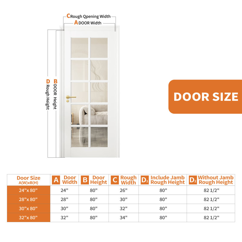 Agitateur de porte 32 po x 32 po avec porte française en verre transparent de 10 po, panneau pré-construit pour portes de grange, portes de poche, garde-manger, chambre à coucher, placard, buanderie et salle de bain, préfini blanc et à peindre