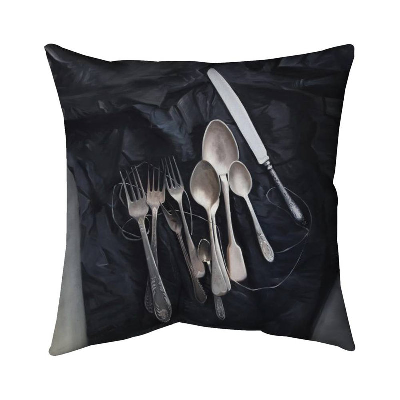 Vintage cutlery - 16"x16" Throw pillow cover - Poly twill - Print on demand, 16" H x 16" W