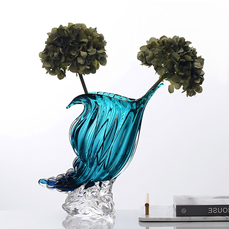 Ornement en verre de cristal moderne et luxueux conque bleu clair moderne