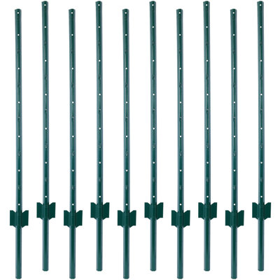 10-Pack 4-Foot Heavy Duty Metal Fence Posts - U-Channel Steel Construction For Garden, Yard, Farm Fencing