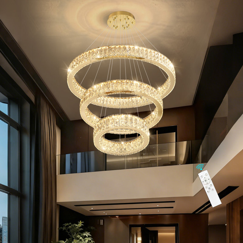 3 Ring Led Dimmable Chandeliers, Gold