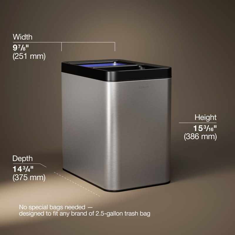 22-Liter Dual-Compartment Open-Top Trash Can,  Stainless