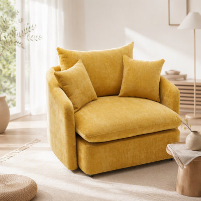 Chaises pivotantes à 360 °, coussins de canapé surdimensionnés avec 3 coussins, coussins de dossier de style moderne et confortable, pour le salon, la chambre à coucher, l'hôtel, le jaune