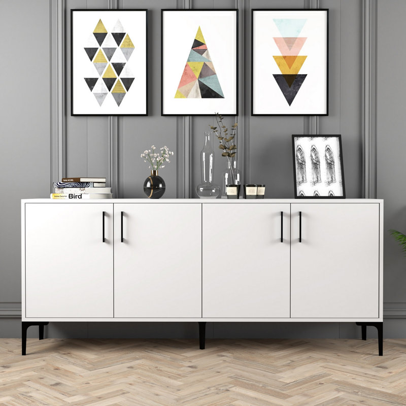 Jamarcus Modern White Console Table with Metal Legs & Handle, 70.9 x 30.7 x 13.8 inches | 100% Melamine Coated Particle Board, 0.7 inch Thickness | Wall-Mountable Design, Multiple Shelves for Stylish Storage & Display
