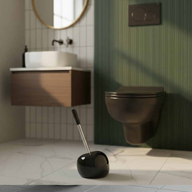 Ensemble de brosse de toilette et support autoportant PISE Dolise et acier inoxydable, Noir