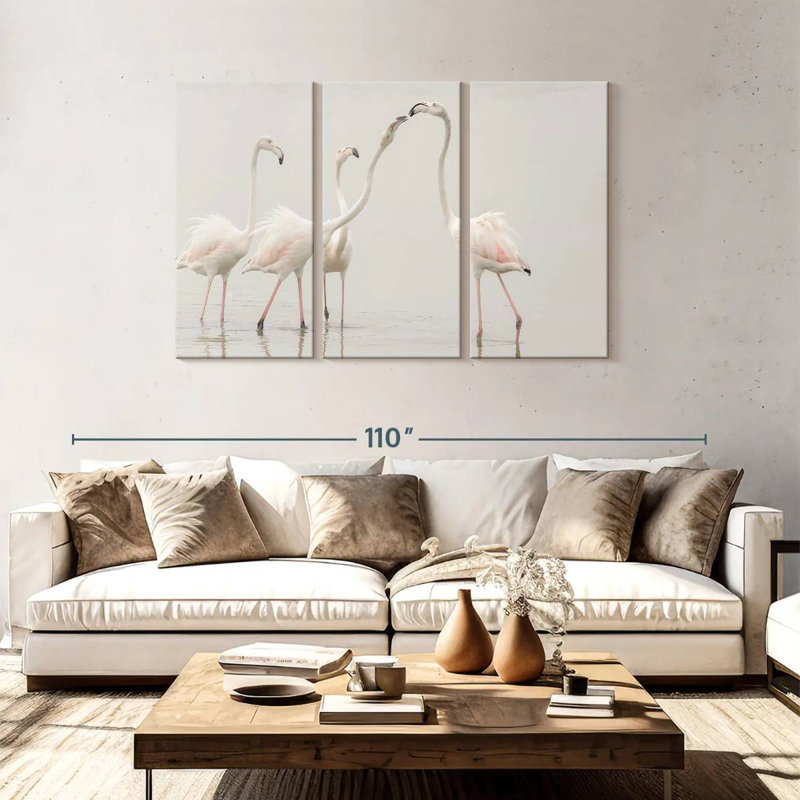 Pristine White Flamingos, 48" H x 74" W