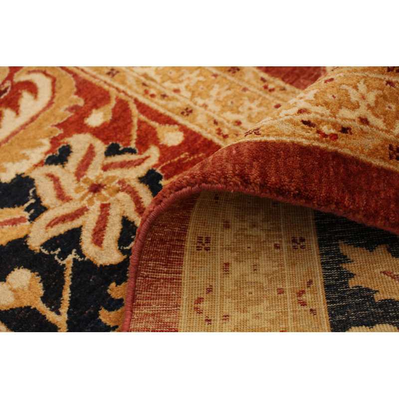 Tapis rouge foncé en laine nouée à la main de conception unique 9 pi x 12 pi New Age Usak