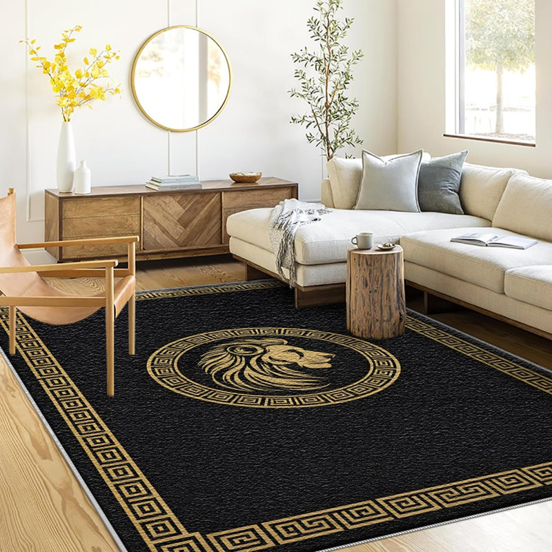 Black Golden Lion Carpet-waterproof, easy to clean, machine-washable, soft and comfortable; suitable for door mats, kitchens, living rooms, bedrooms, corridors, and laundry areas. Easy to clean, durable carpet for home decoration.