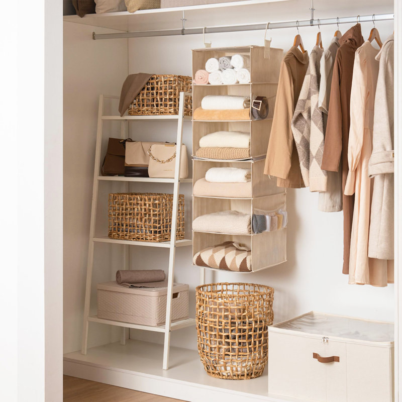 Organisateur de garde-robe à 6 tablettes, séparable en deux supports suspendus à 3 tablettes, P 13 po x l 15 po x H 48,25 po, idéal pour le rangement interne des placards afin de garder les vêtements bien rangés, blanc cassé