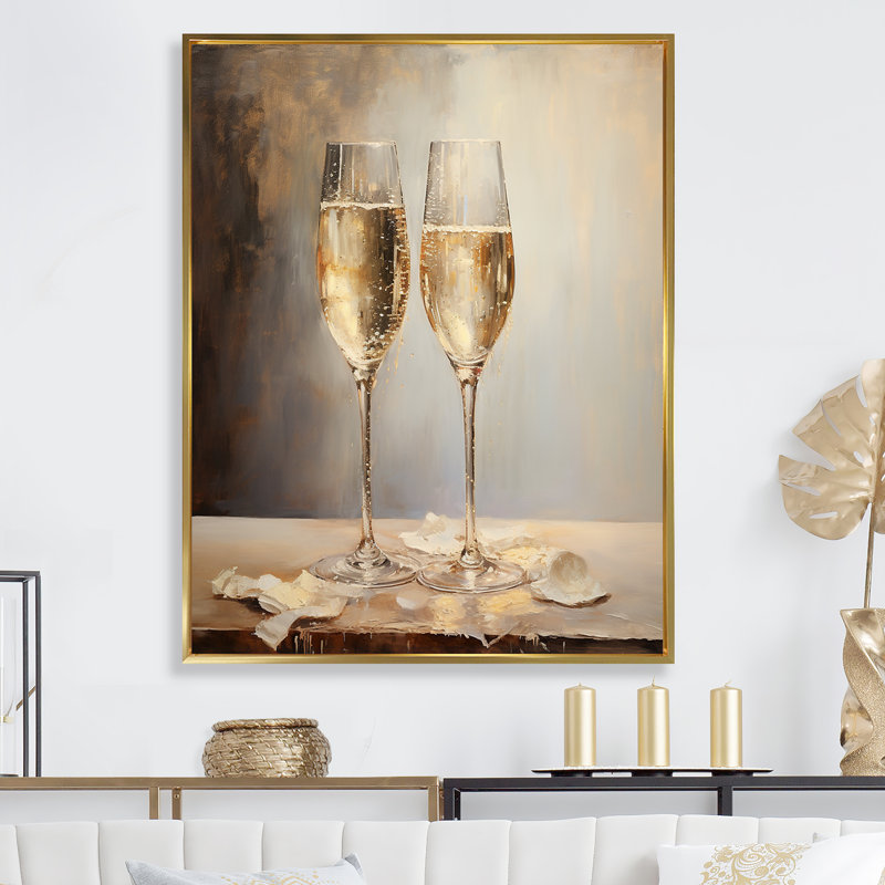 Champagne Flute Fantasies V sur toile, Cadre flottant doré, H 20 po x l 12 po x P 1 po