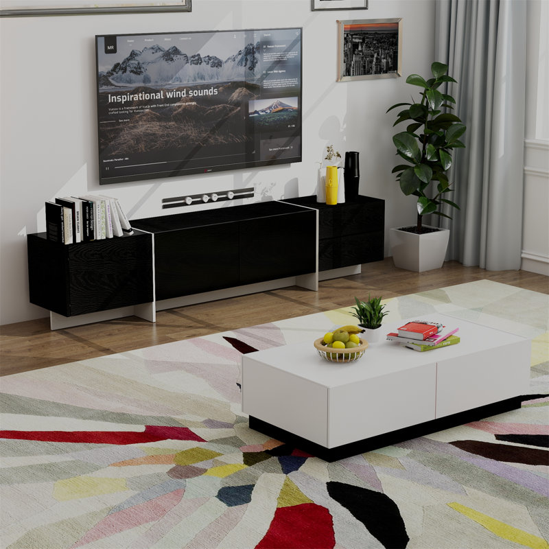 TV Console with Storage Cabinets, Remote Control, APP Control LED TV Stand, Full RGB Colour Selection