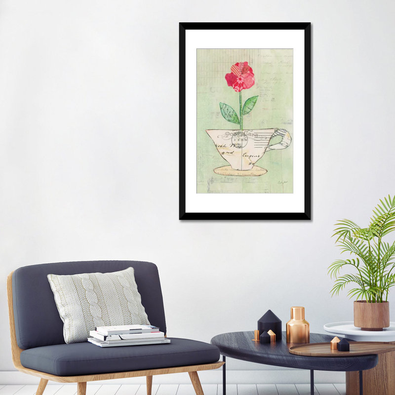 « i », impression sur toile Teacup Floral, Papier d'art encadré noir, H 24 po x l 16 po x P 1 po, Blanc