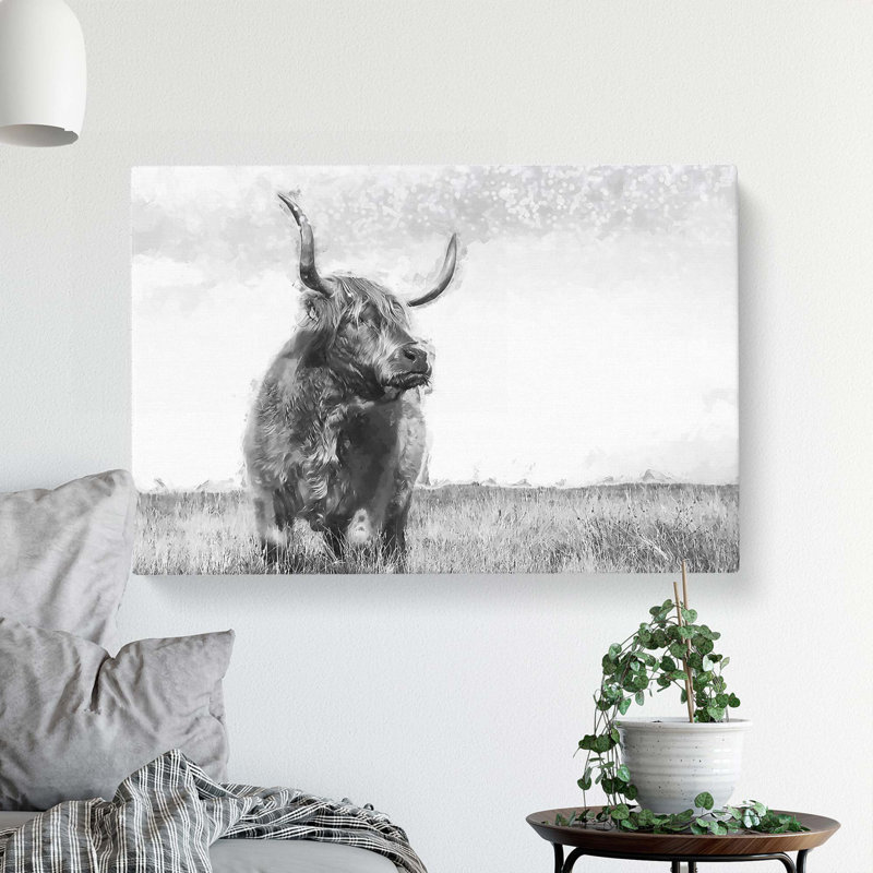 Highland Cow In Abstract - Wrapped Canvas Painting, 35cm H x 50cm W x 3cm D