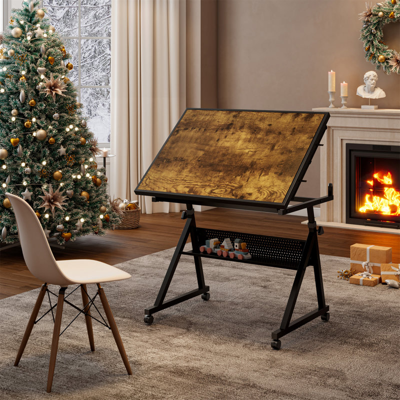 Metal Table Board For Adults Gift With 4 Trays (Not Include Stools), Brown/Black