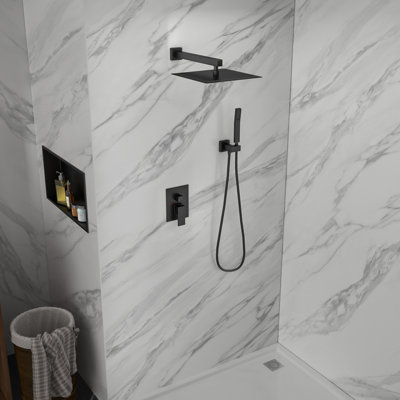 10 Inch Wall Mounted Shower System Rain Mixer Shower Combo Set Square Shower Head with Hand Shower