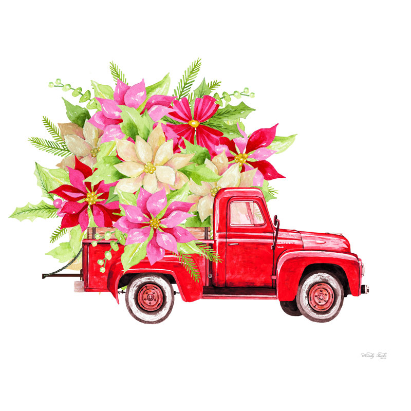 «Poinsettia Pickup» par Cindy Jacobs - impression sur toile tendue, H 36 po x l 48 po